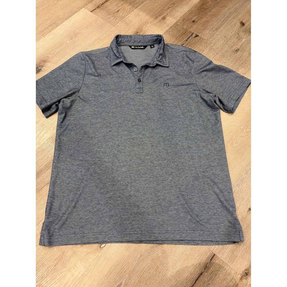 TravisMathew Mens Short Sleeve Polo Shirt Heathered Blue Gray Golf Top Size L